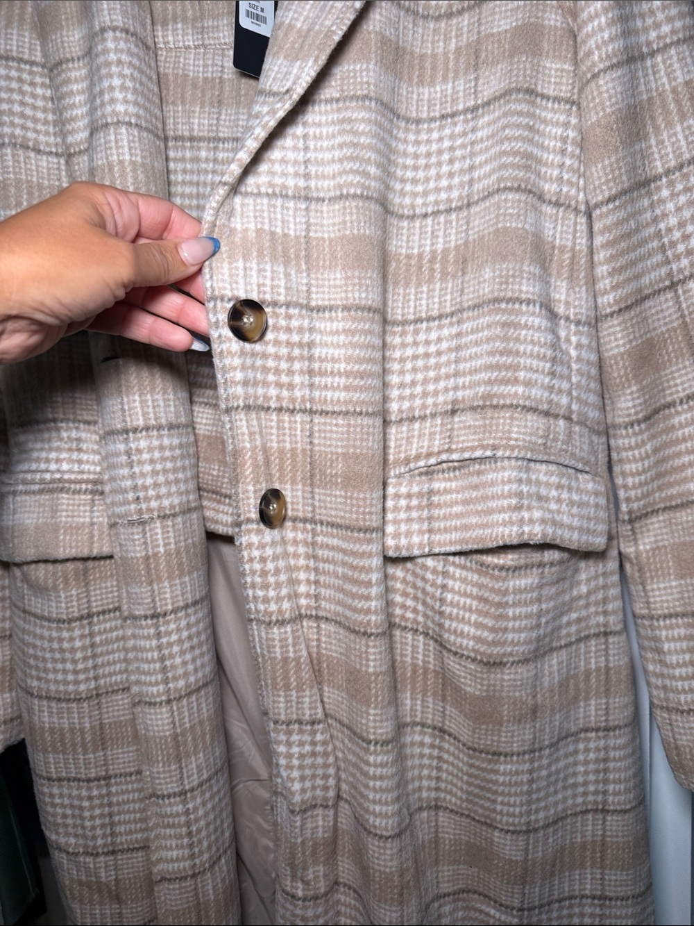 Fashion Nova Beige Plaid Long Coat Jumpsuit Set - Picture 3 of 5